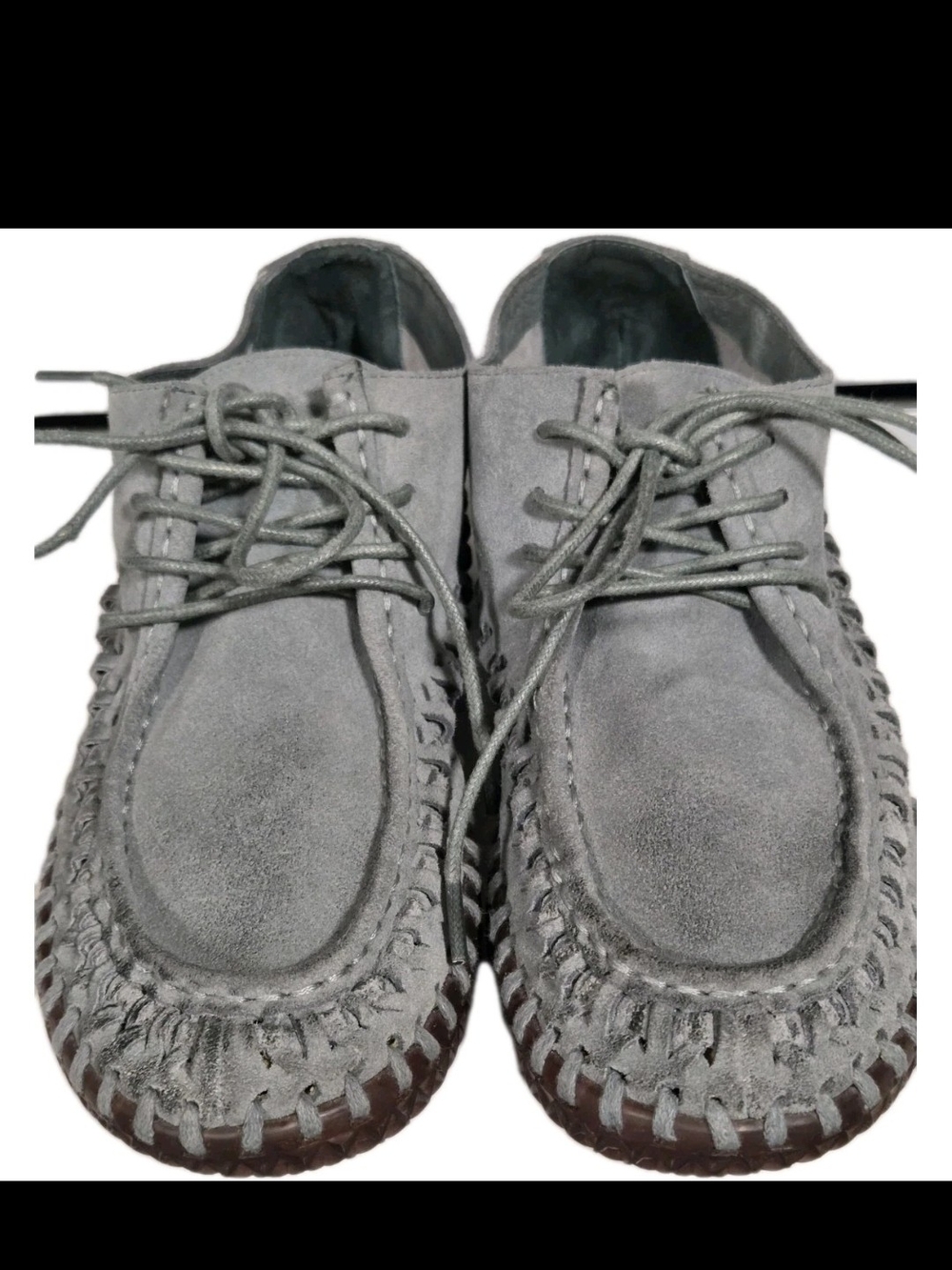 Antelope Gray Suede Woven Lace Up Flats Moccasins Boho Womens EU 37 US 6